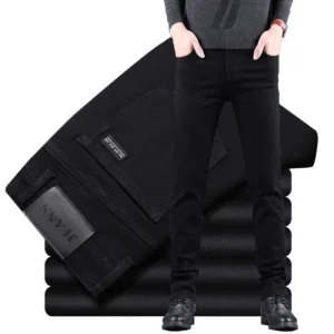 Men’s Black Stretch Jeans – Slim Straight Fit Denim Pants