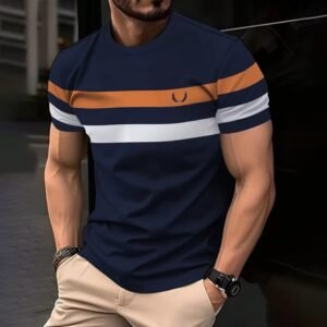 Men’s 3D Colorful Striped T-Shirt – Short Sleeve