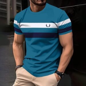 Men’s 3D Colorful Striped T-Shirt – Short Sleeve