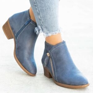 Women’s Suede Chelsea Ankle Boots – Platform Heel with Side Zipper