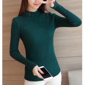 Women’s Mock Neck Ruffle Sweater – Long Sleeve Knit