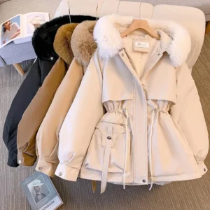 Women’s Winter Hooded Down Coat – Detachable Hood, Loose Fit