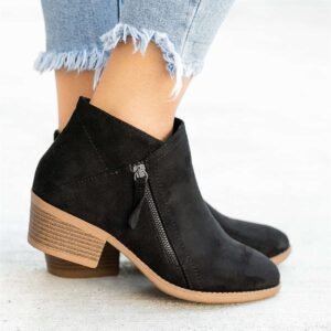 Women’s Suede Chelsea Ankle Boots – Platform Heel with Side Zipper